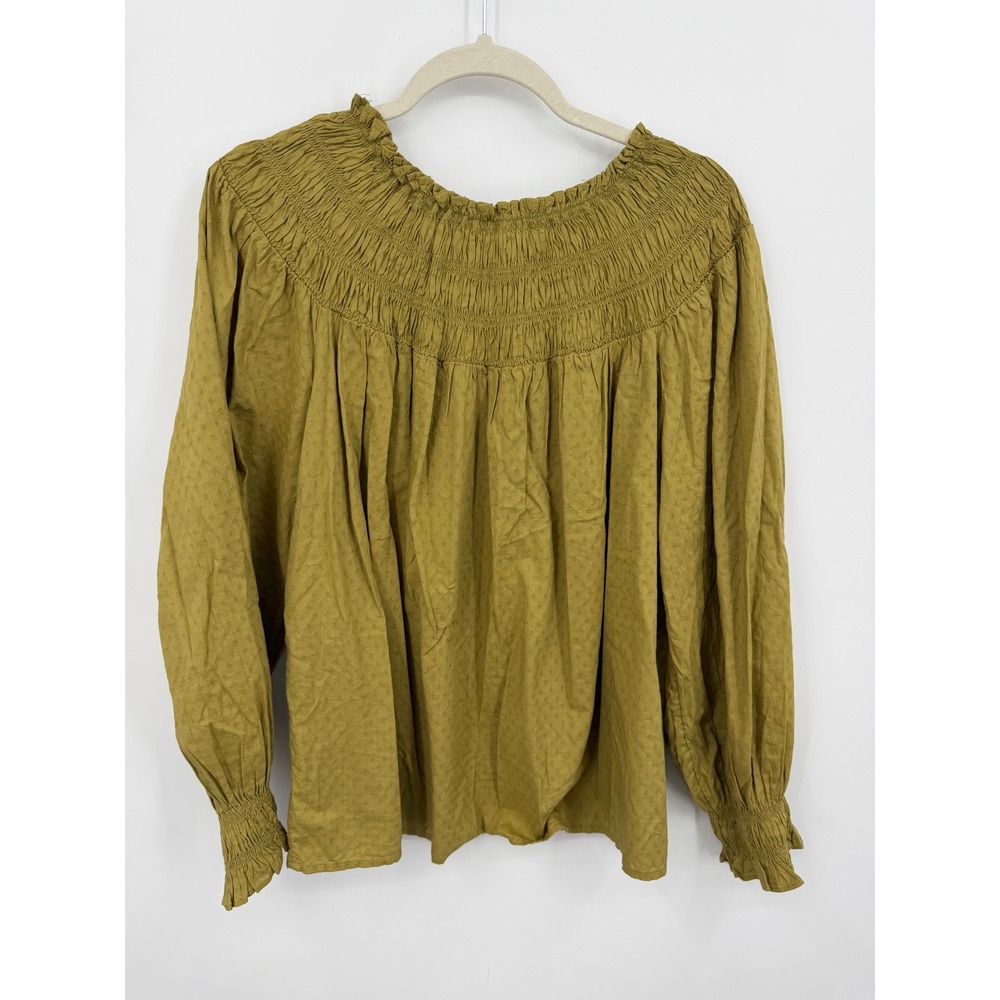 Universal Thread Smocked Yoke Blouse Womens Large Mustard Yellow Textured Top